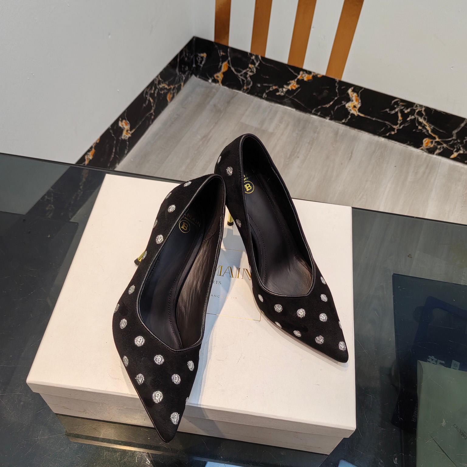 Balmain Polka Dot Velvet Pumps  - FashionPlug
