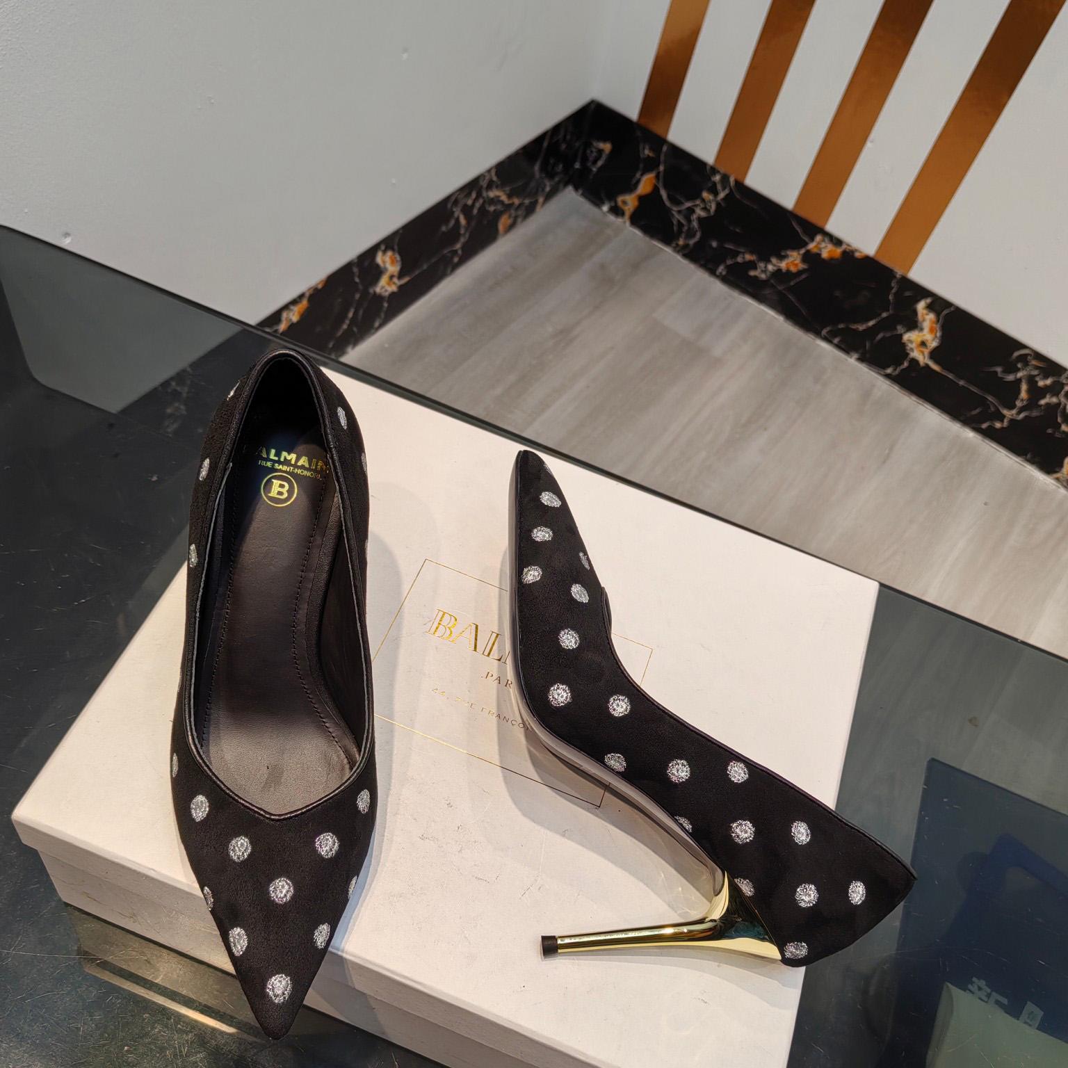 Balmain Polka Dot Velvet Pumps  - FashionPlug