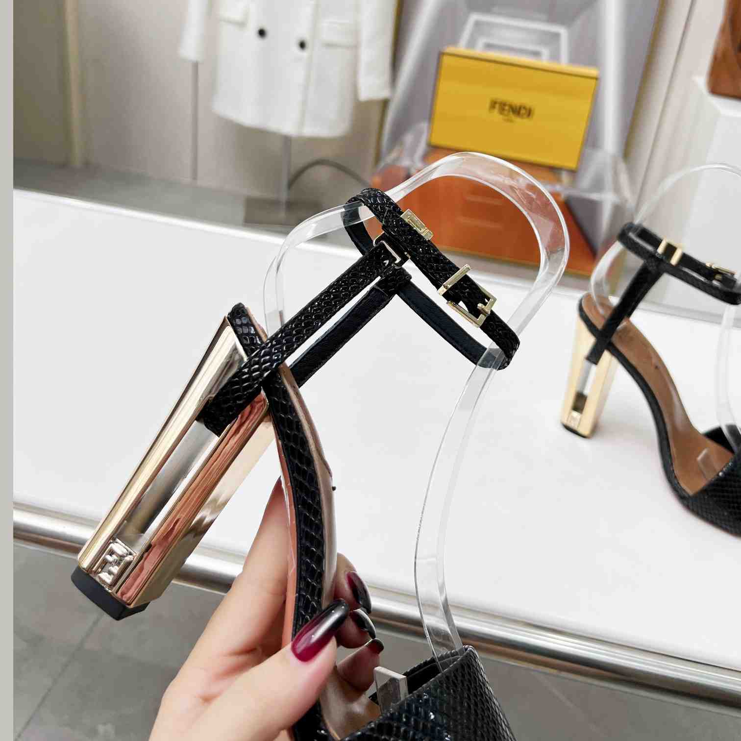 Fendi Delfina Black karung High-heeled Sandals - FashionPlug