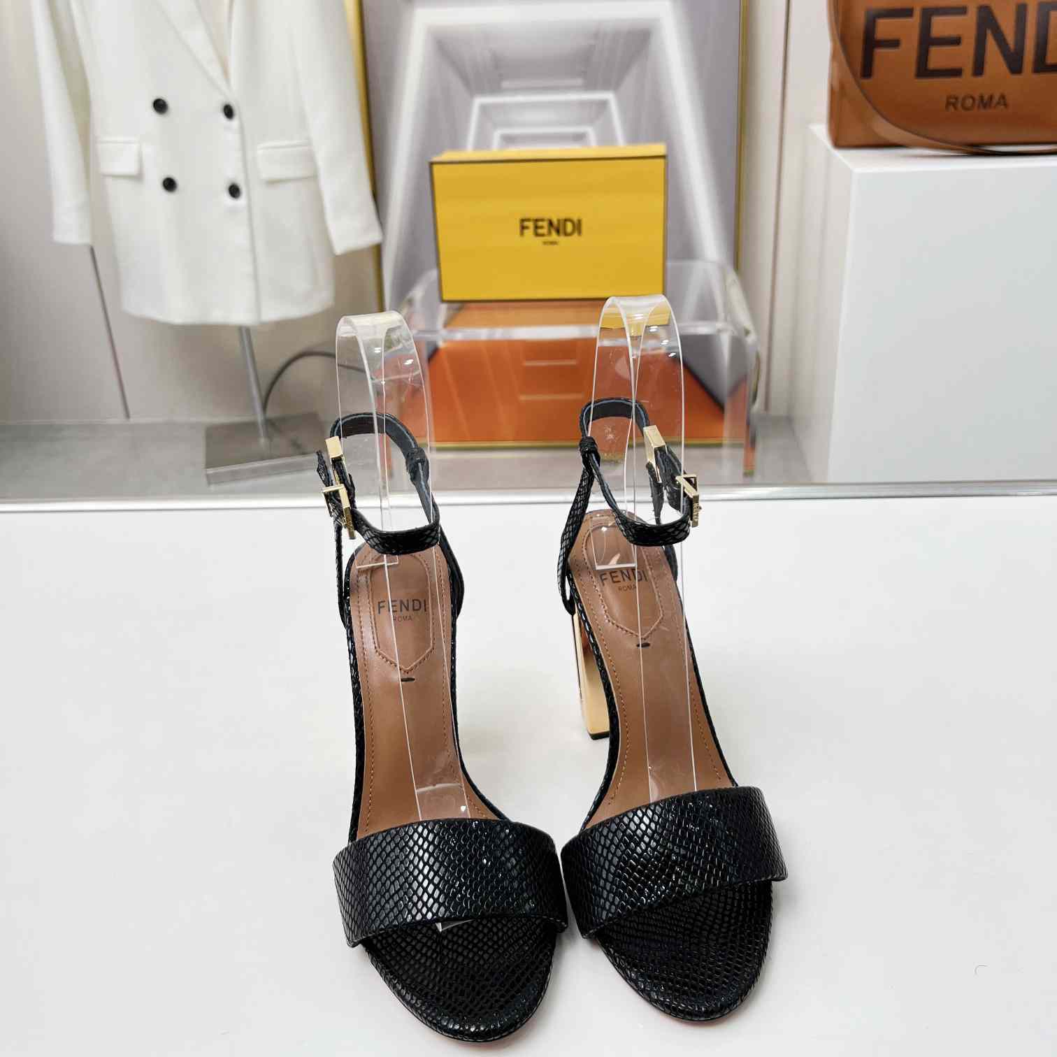 Fendi Delfina Black karung High-heeled Sandals - FashionPlug