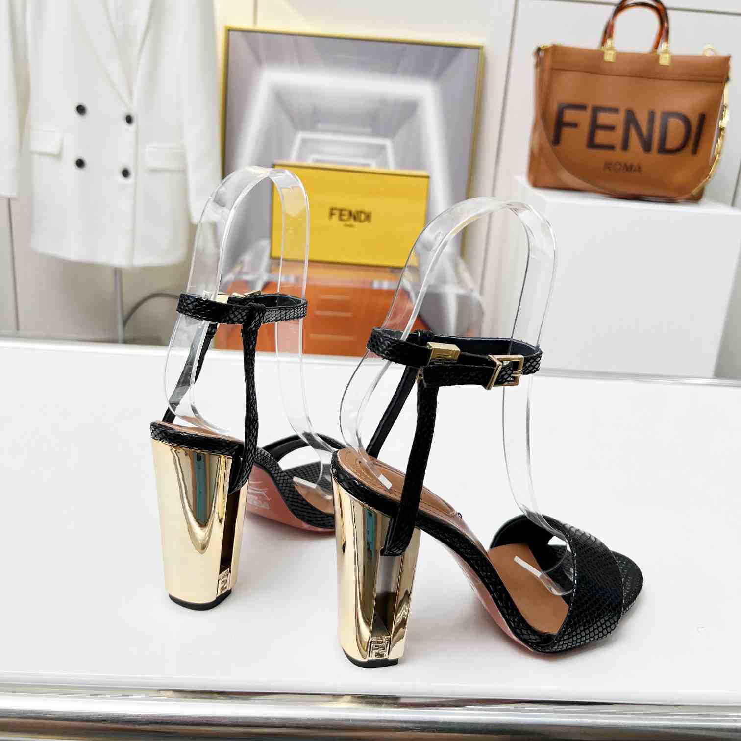 Fendi Delfina Black karung High-heeled Sandals - FashionPlug