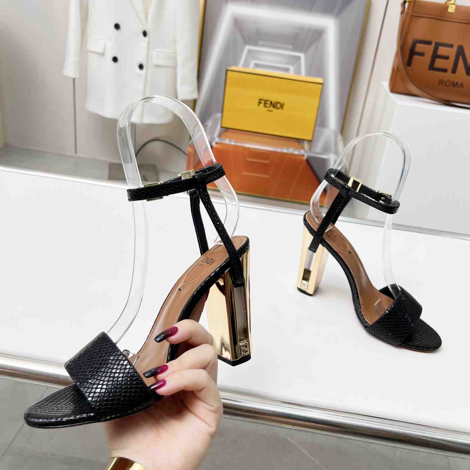 Fendi Delfina Black karung High-heeled Sandals - FashionPlug