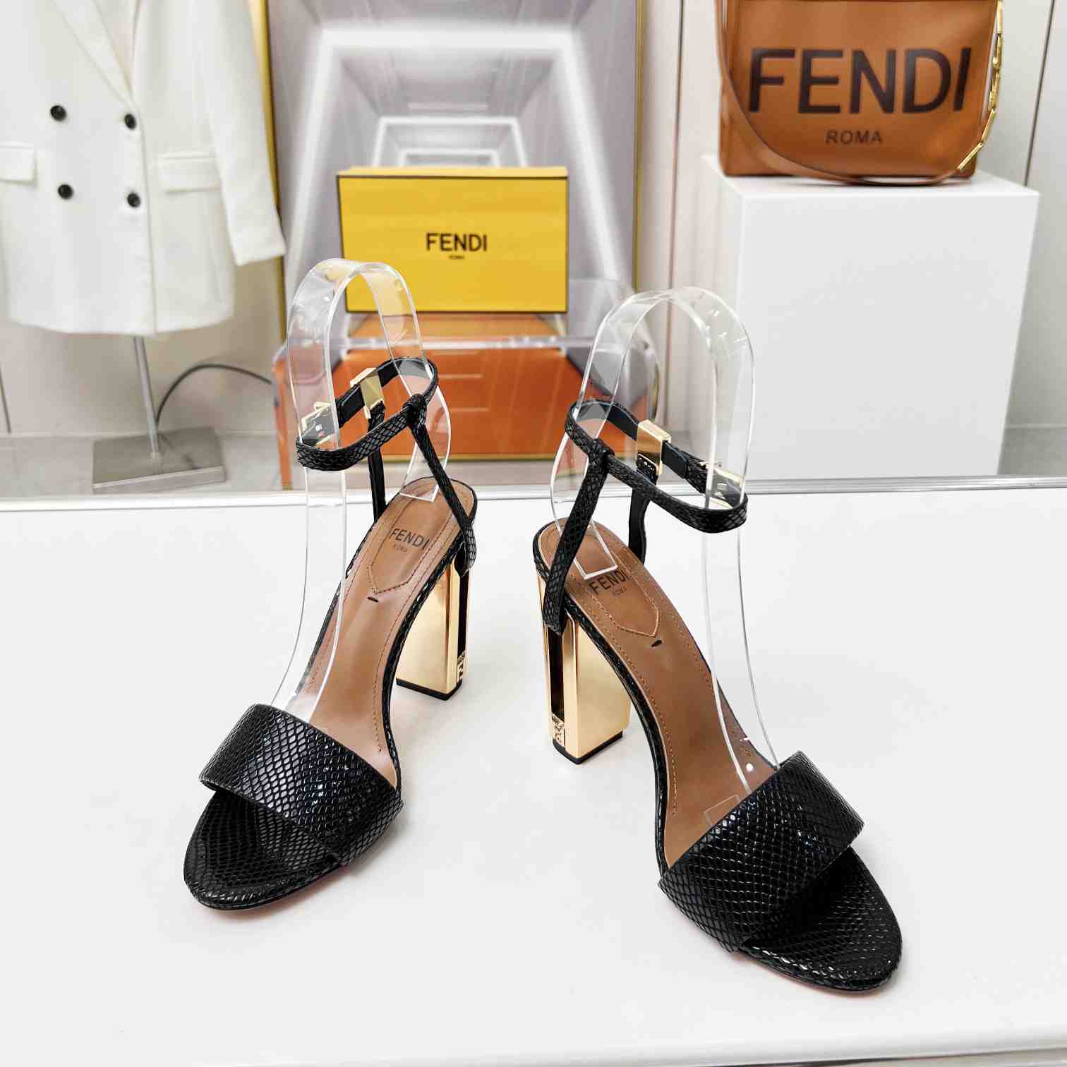 Fendi Delfina Black karung High-heeled Sandals - FashionPlug