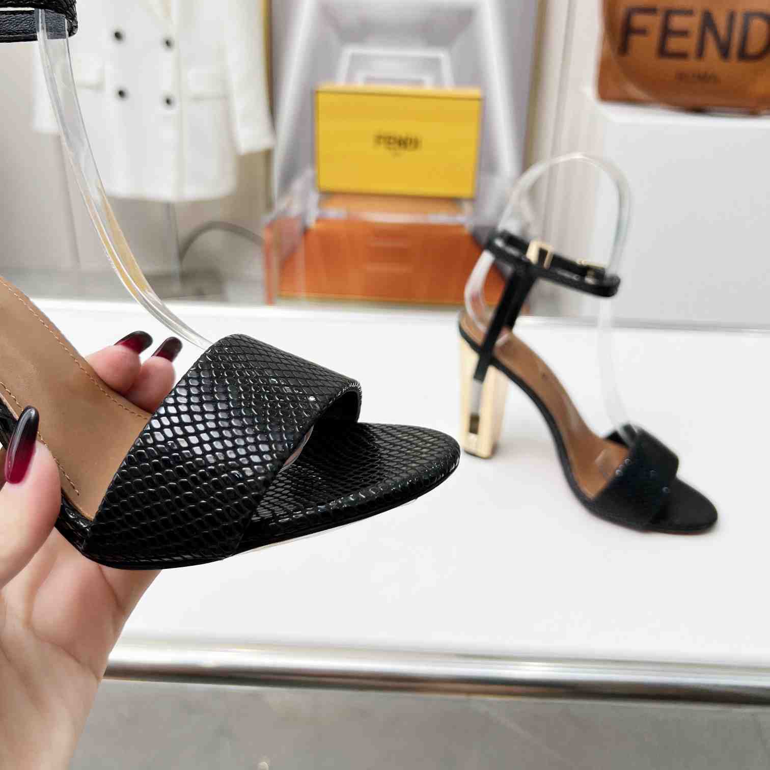 Fendi Delfina Black karung High-heeled Sandals - FashionPlug