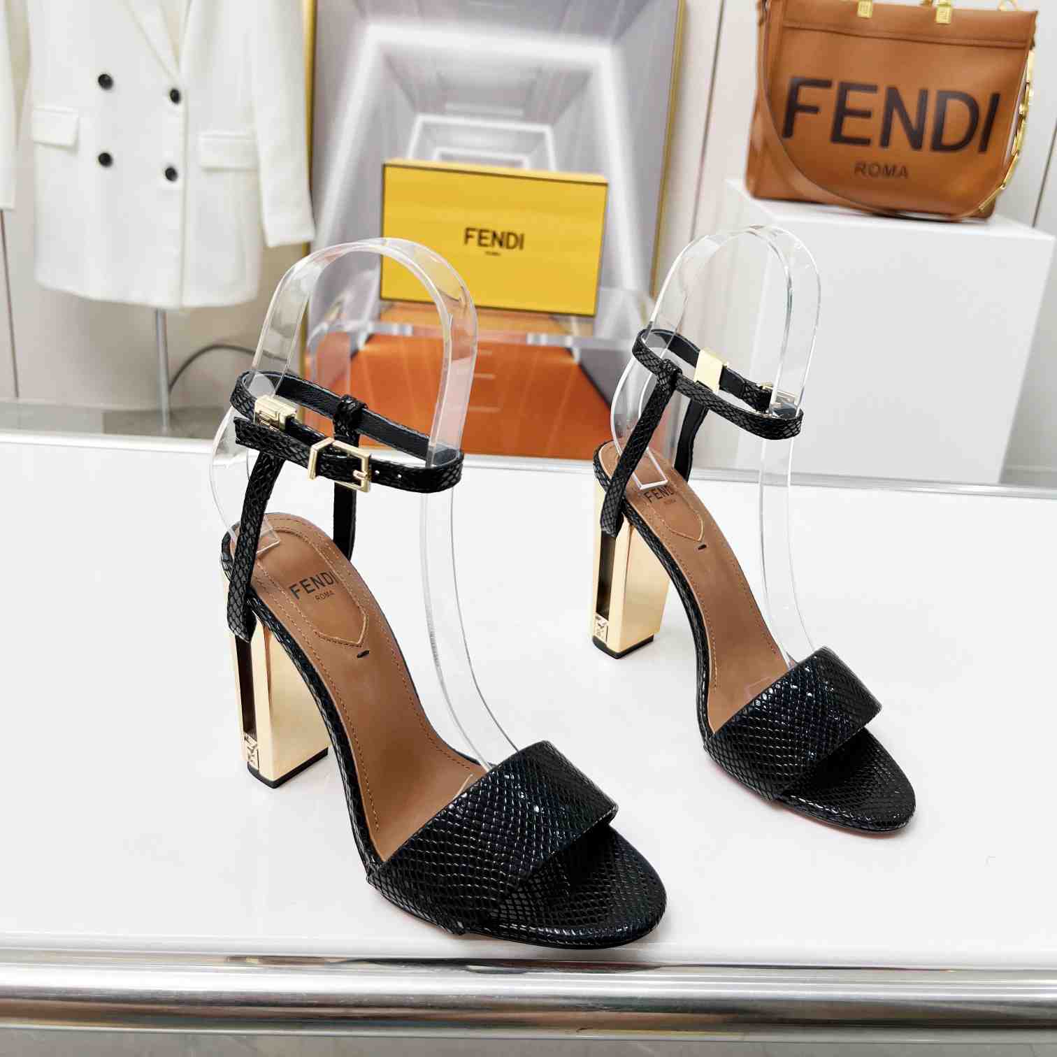 Fendi Delfina Black karung High-heeled Sandals - FashionPlug