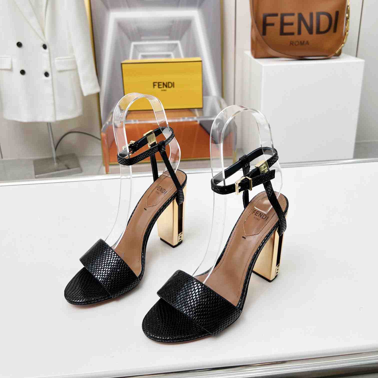 Fendi Delfina Black karung High-heeled Sandals - FashionPlug