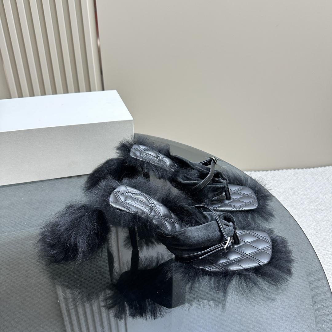 Burberry Shearling Step Post Sandals - FashionPlug