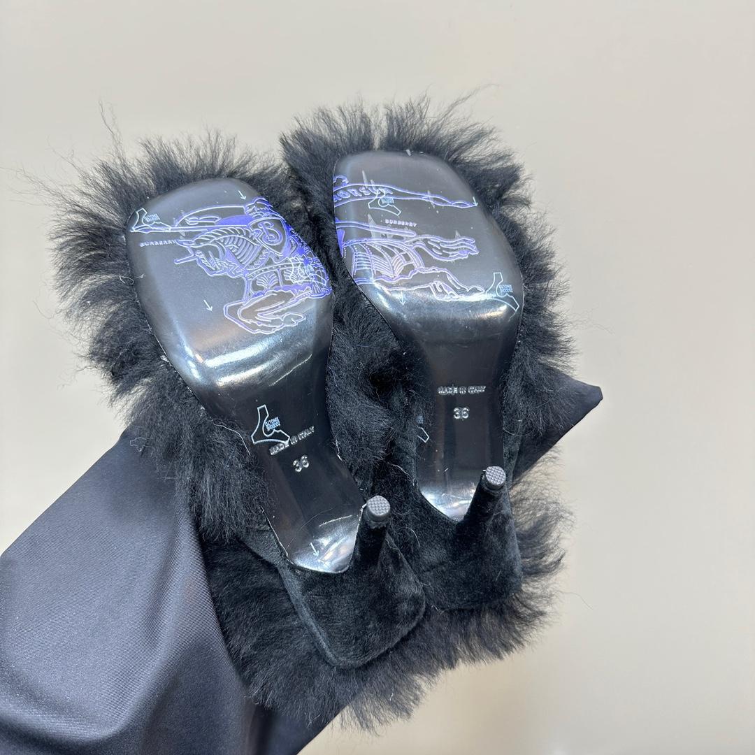 Burberry Shearling Step Post Sandals - FashionPlug