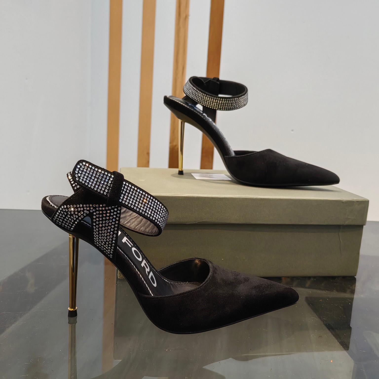 Tom Ford Asymmetric Crystal Ankle Strap Pumps - FashionPlug