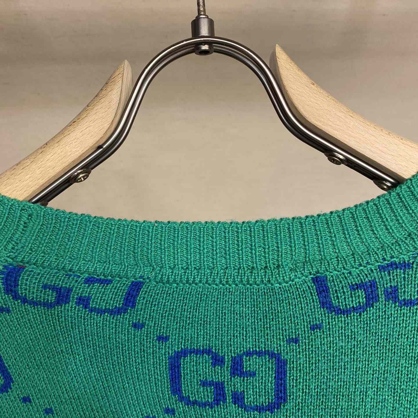 Gucci Green Knit GG Cardigan  - FashionPlug