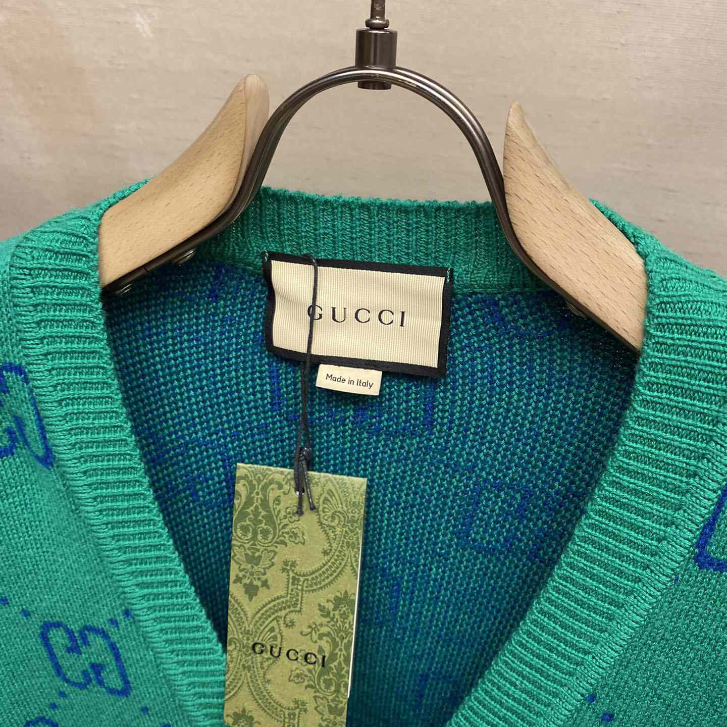 Gucci Green Knit GG Cardigan  - FashionPlug