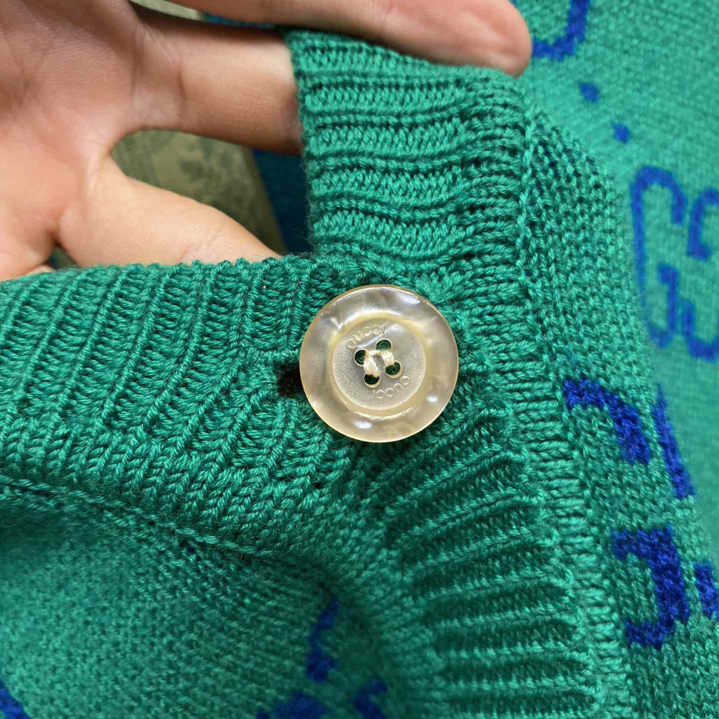 Gucci Green Knit GG Cardigan  - FashionPlug