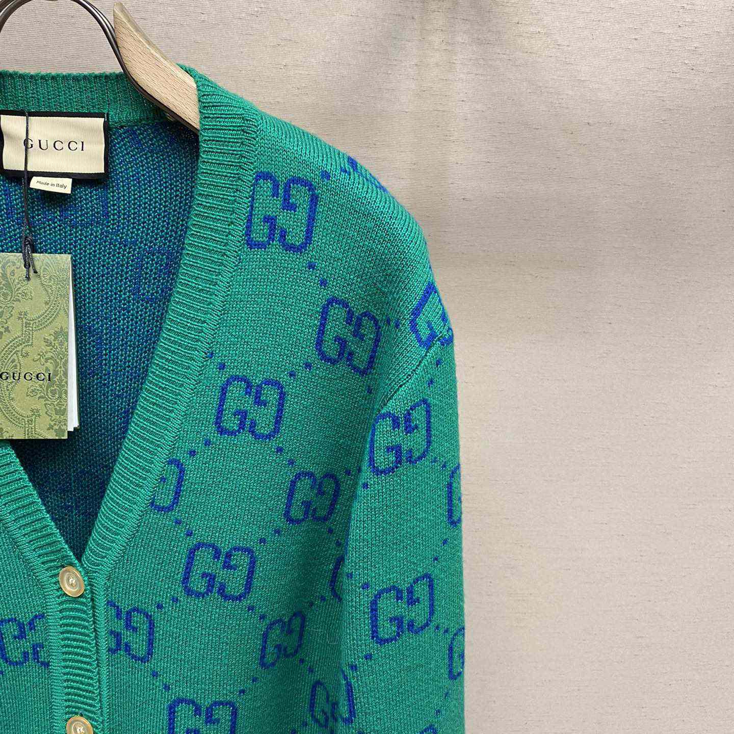 Gucci Green Knit GG Cardigan  - FashionPlug