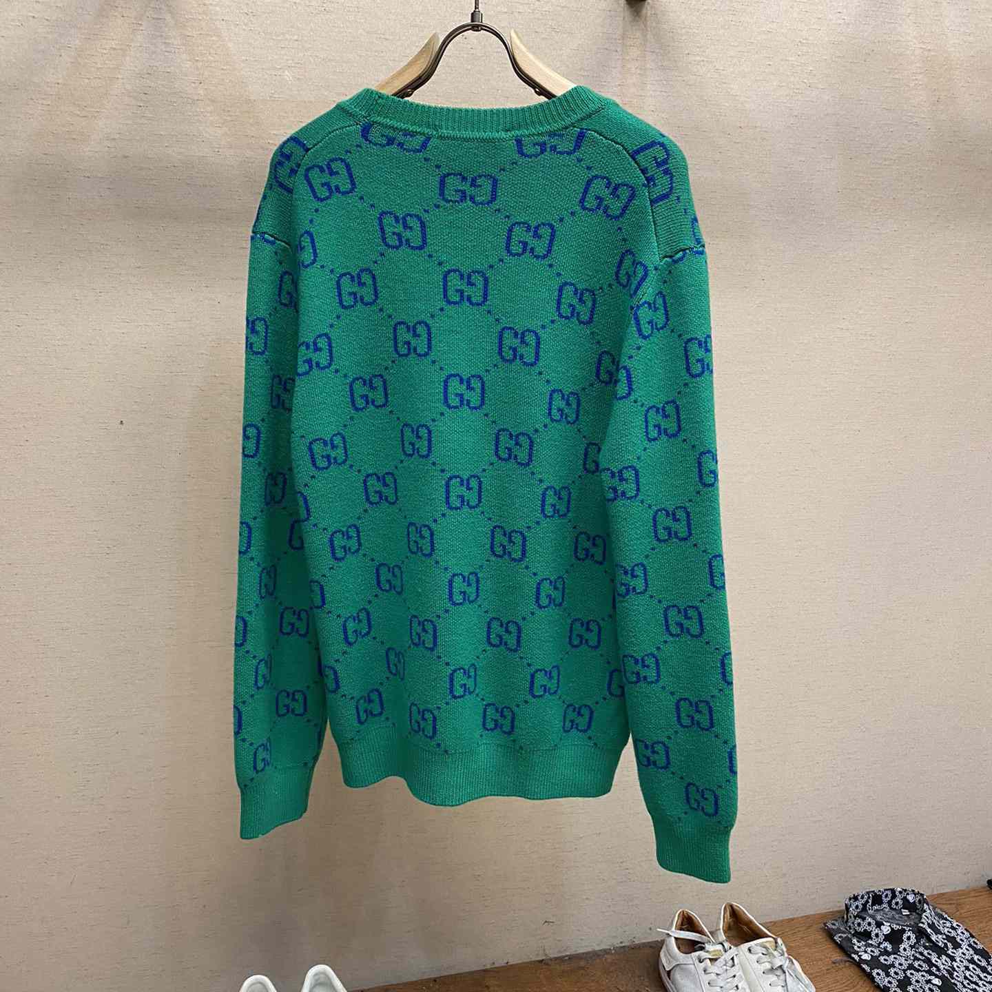 Gucci Green Knit GG Cardigan  - FashionPlug
