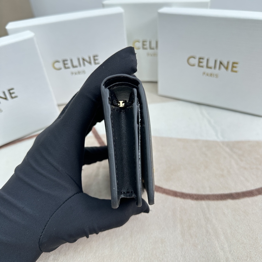 Celine Triomphe Compact Wallet In Shiny Calfskin - FashionPlug
