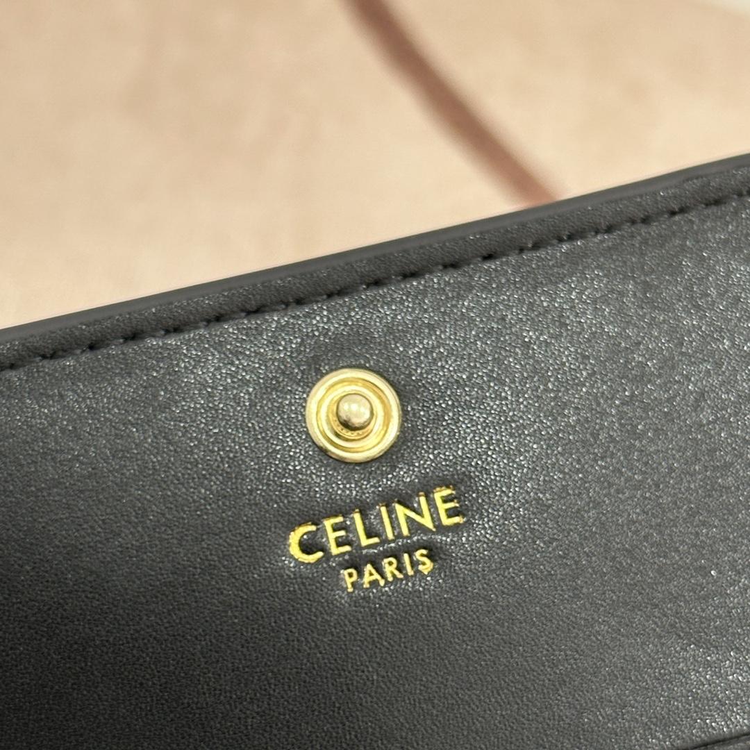 Celine Triomphe Compact Wallet In Shiny Calfskin - FashionPlug