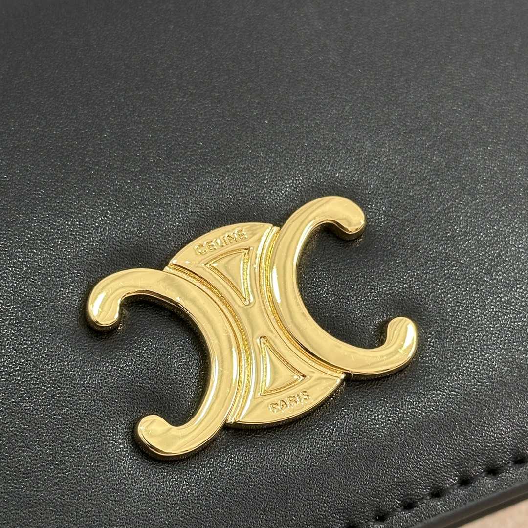 Celine Triomphe Compact Wallet In Shiny Calfskin - FashionPlug