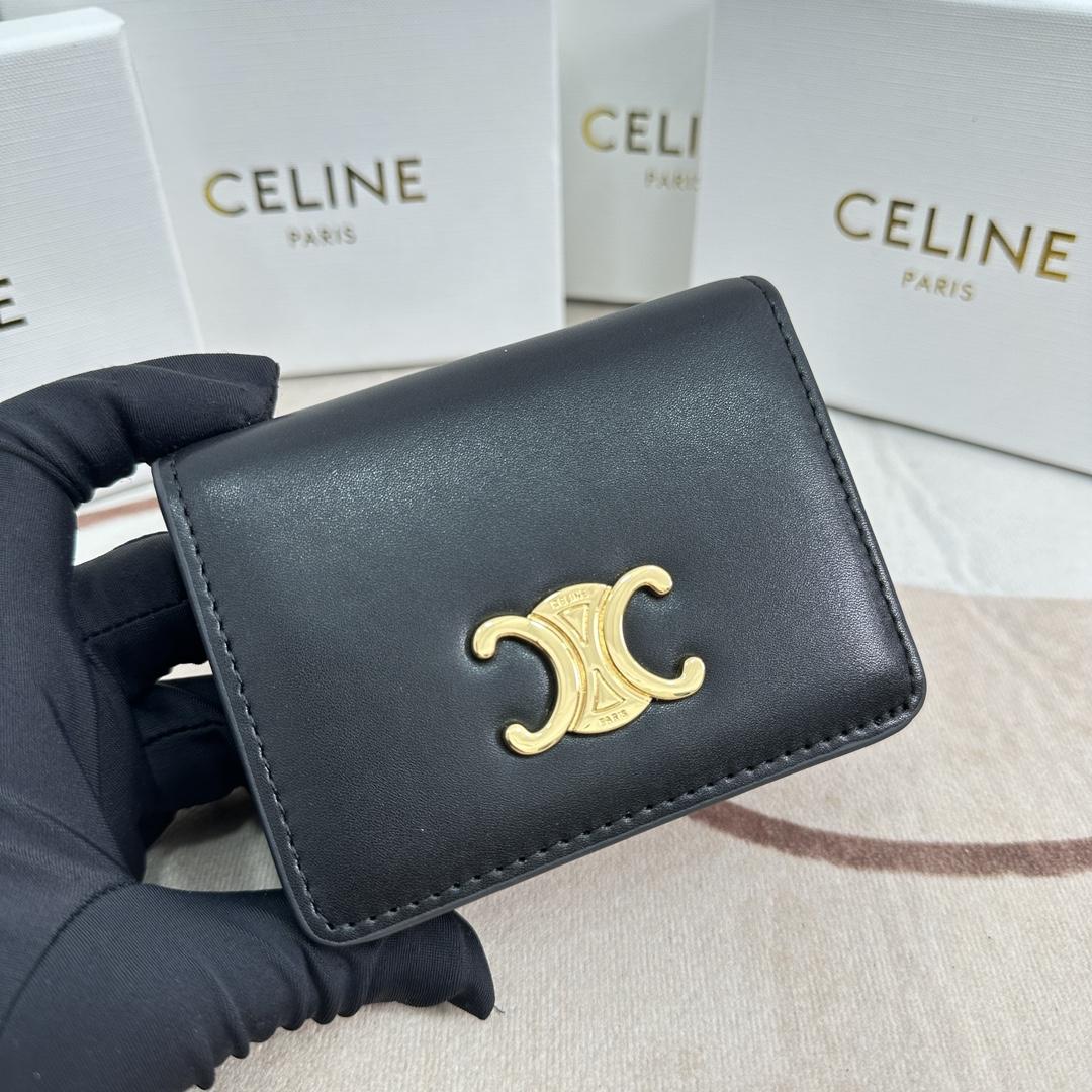 Celine Triomphe Compact Wallet In Shiny Calfskin - FashionPlug