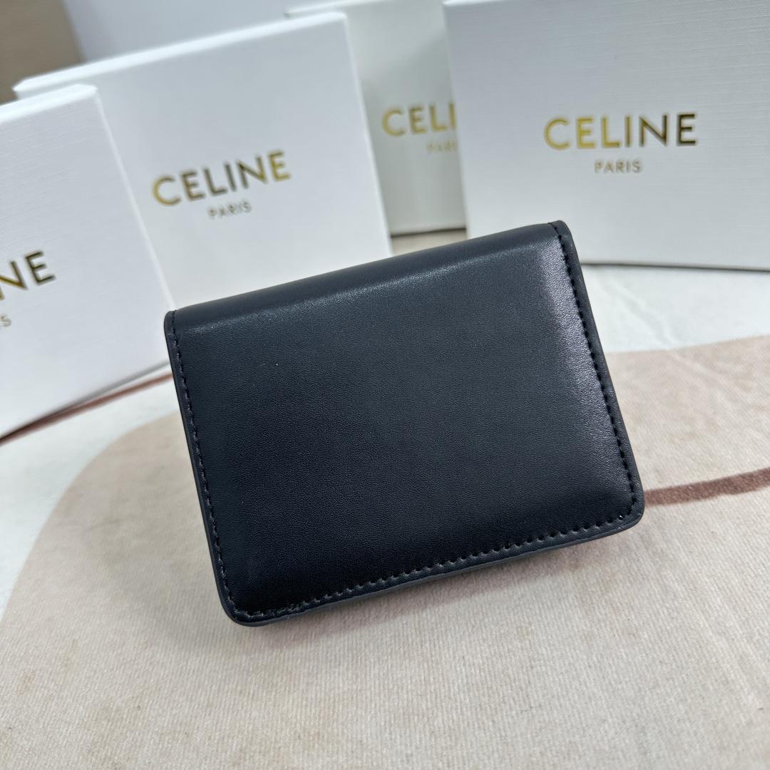 Celine Triomphe Compact Wallet In Shiny Calfskin - FashionPlug
