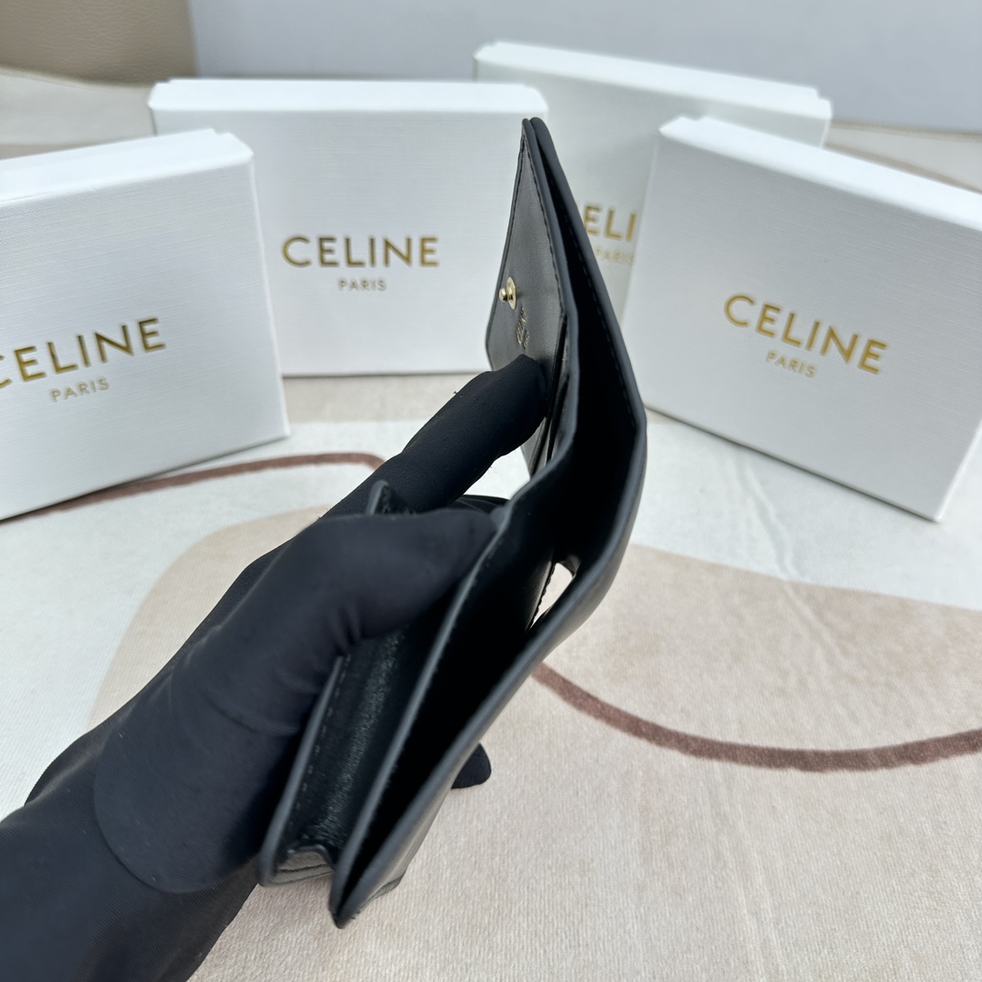 Celine Triomphe Compact Wallet In Shiny Calfskin - FashionPlug