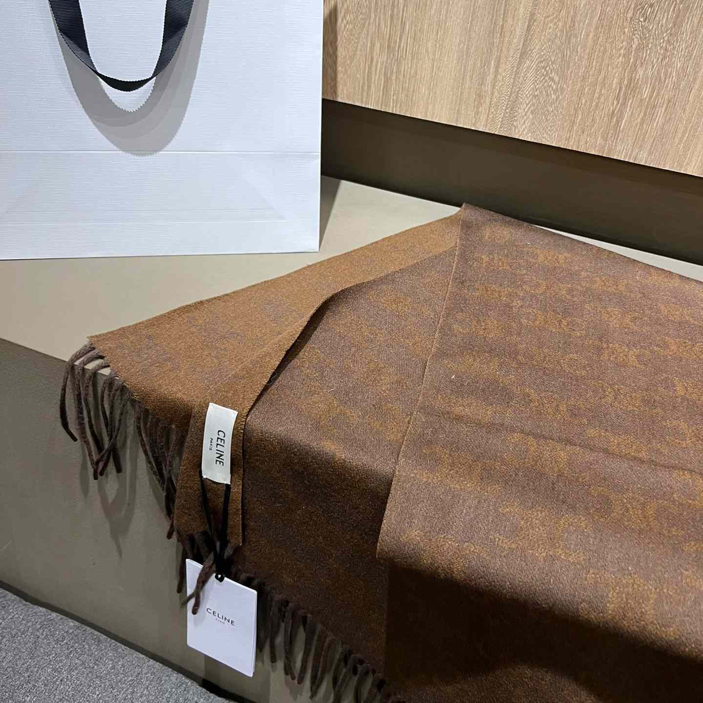 Celine Scarf In Monogram Cashmere Brown/toffee - FashionPlug