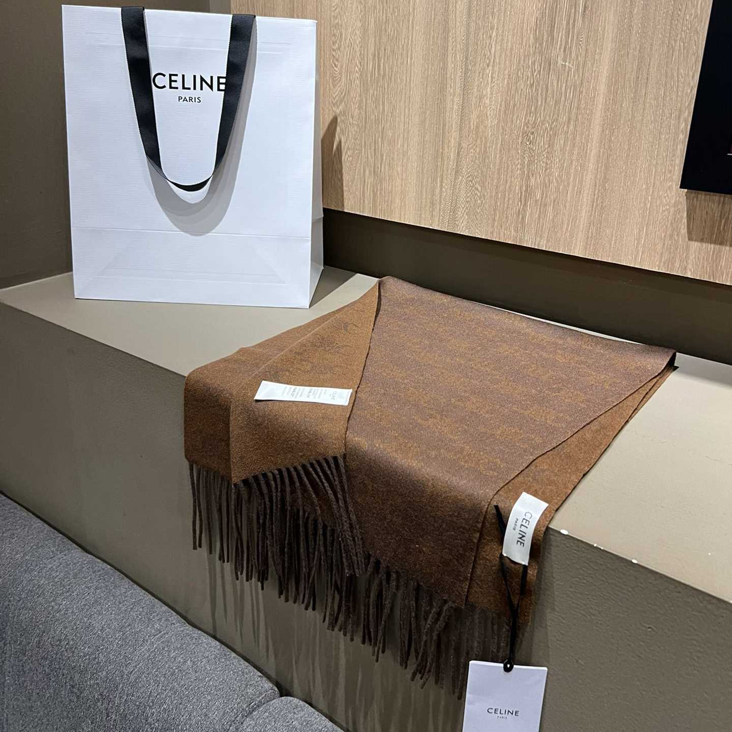 Celine Scarf In Monogram Cashmere Brown/toffee - FashionPlug