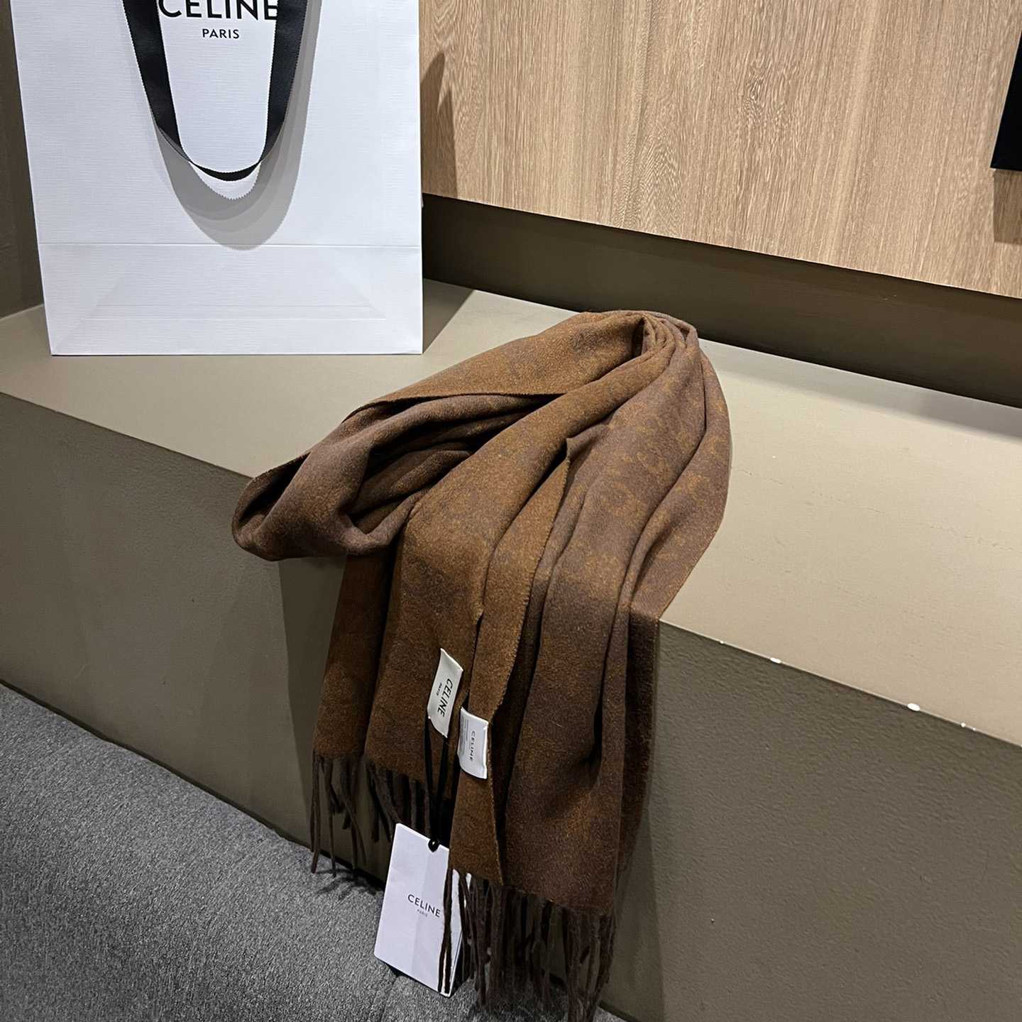 Celine Scarf In Monogram Cashmere Brown/toffee - FashionPlug