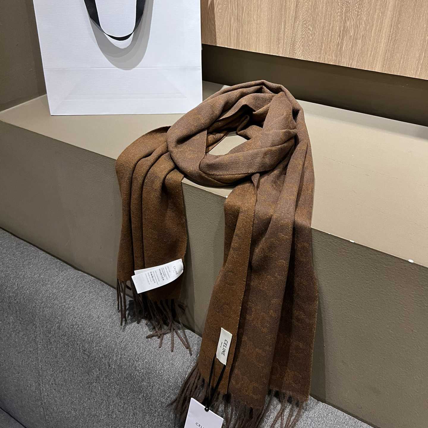 Celine Scarf In Monogram Cashmere Brown/toffee - FashionPlug