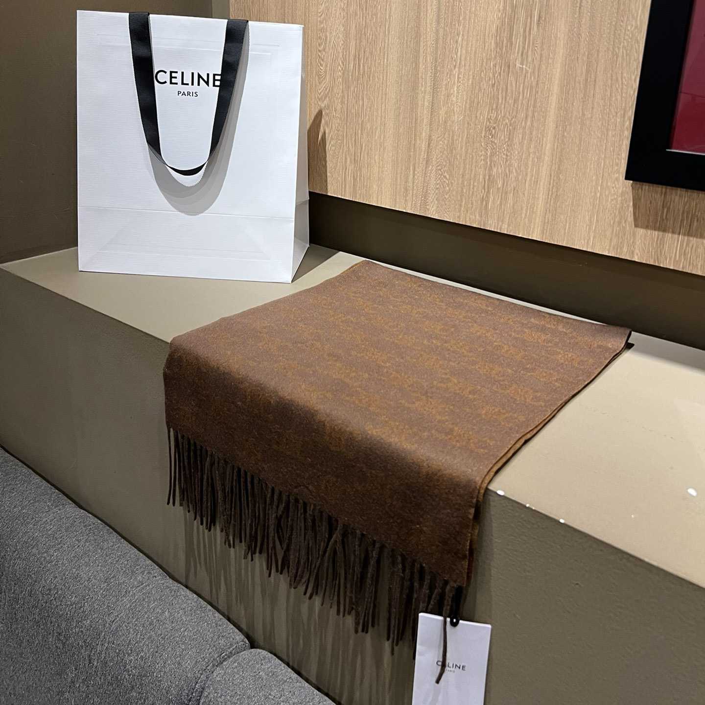 Celine Scarf In Monogram Cashmere Brown/toffee - FashionPlug