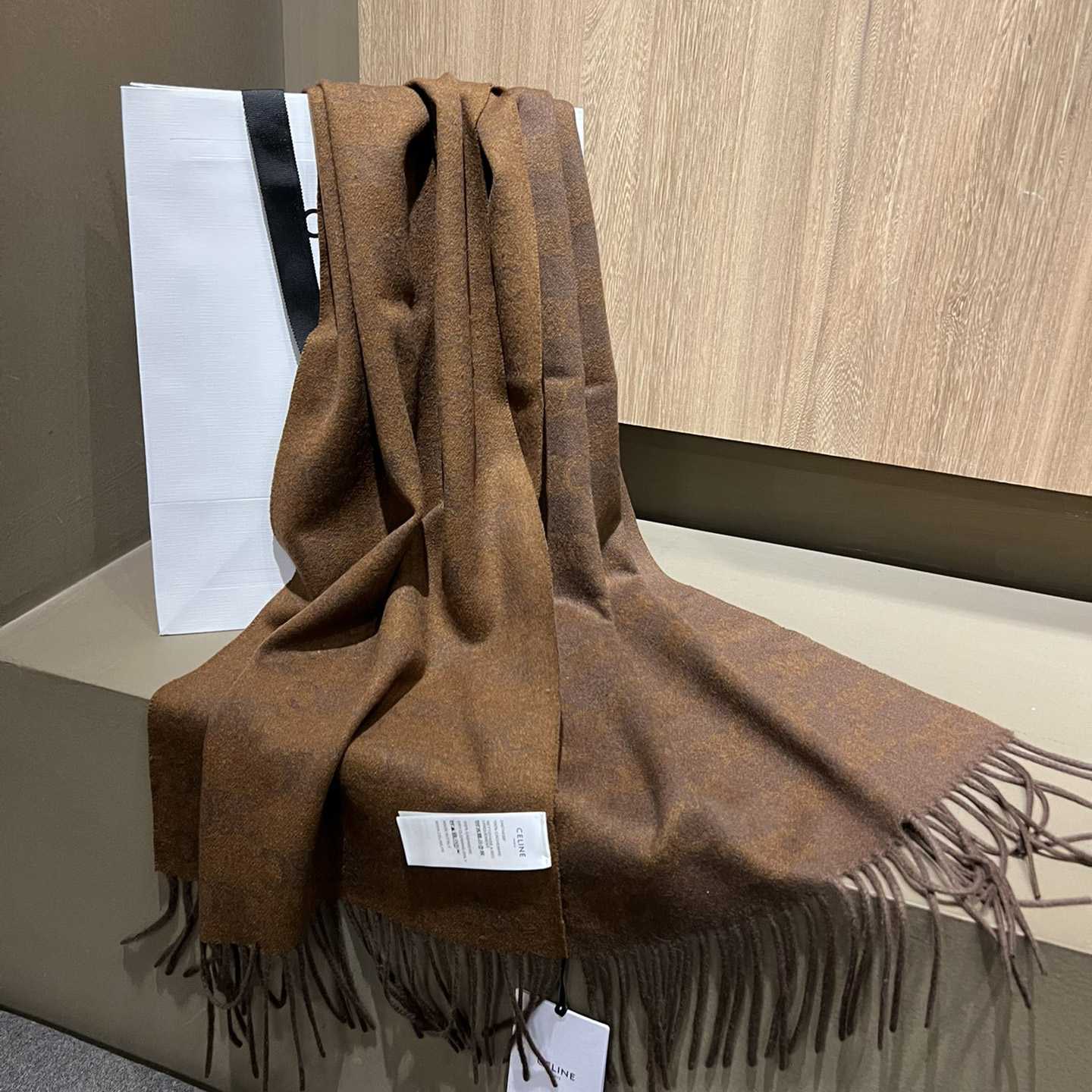 Celine Scarf In Monogram Cashmere Brown/toffee - FashionPlug