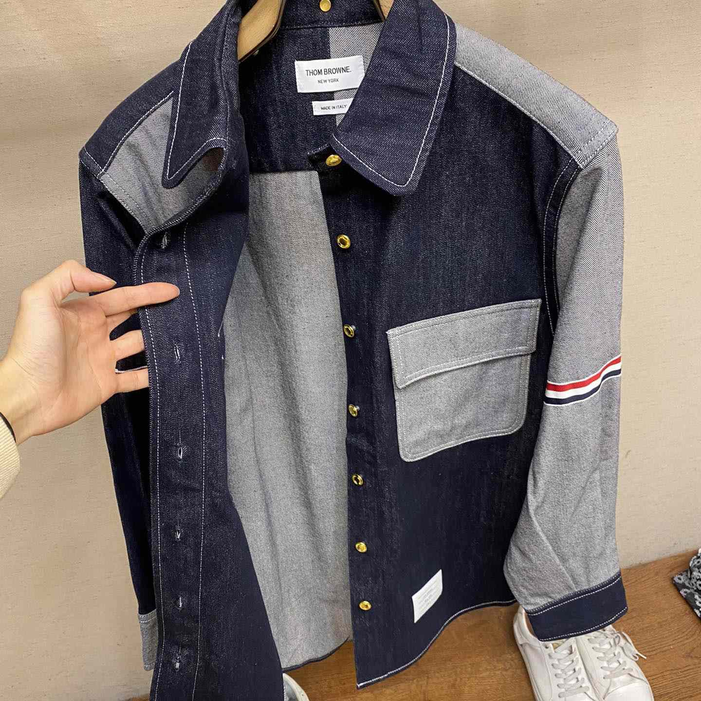Thom Browne Selvedge Denim Armband Supersized Mini Shirtdress - FashionPlug