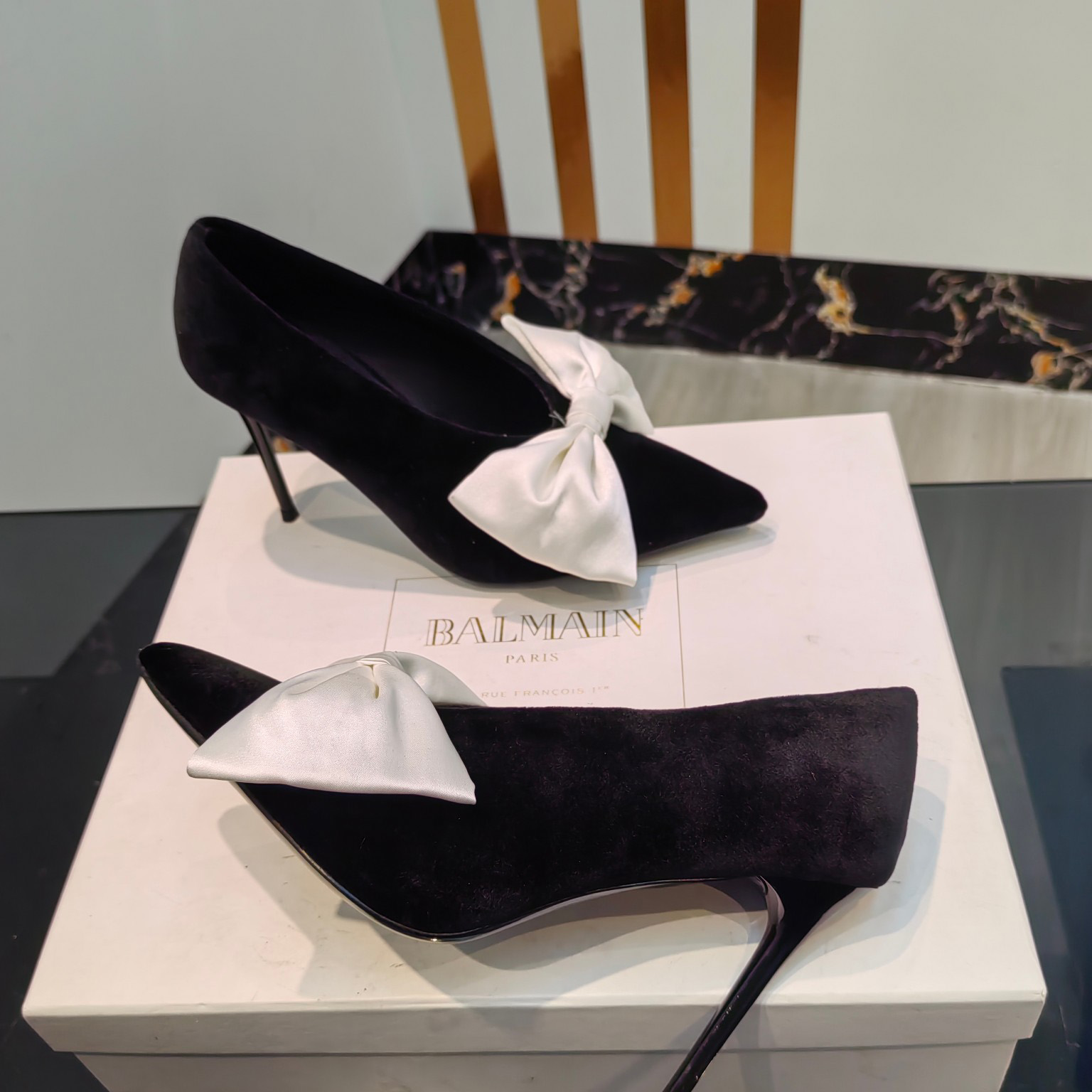 Balmain Velvet Clara Stilettos - FashionPlug
