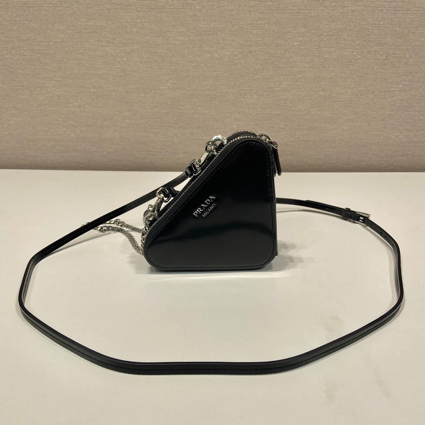 Prada Triangular Embellished Satin And Leather Mini-pouch - FashionPlug