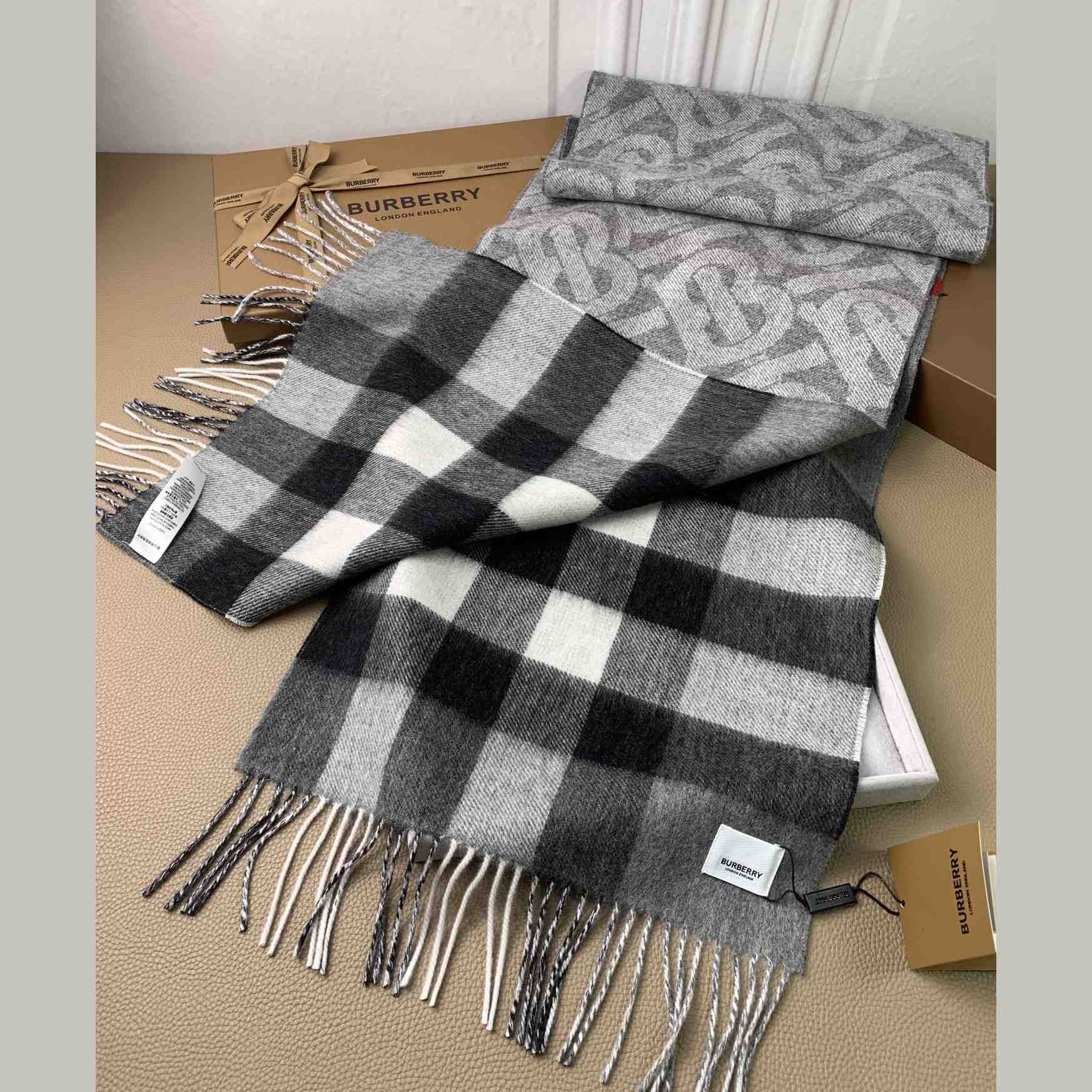 Burberry Check Cashmere Reversible Scarf - FashionPlug