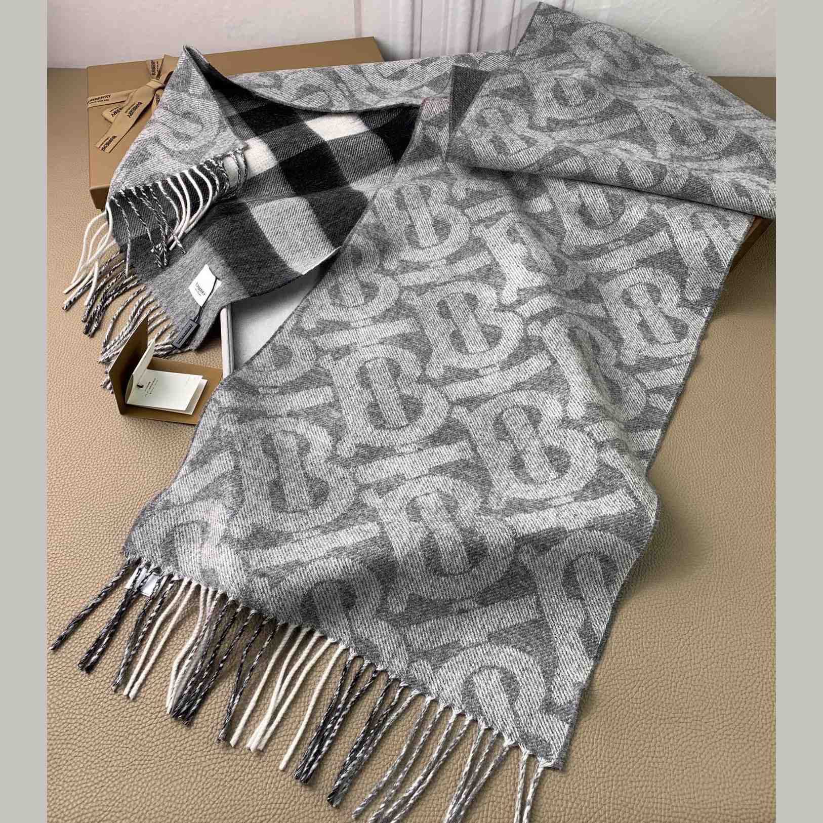 Burberry Check Cashmere Reversible Scarf - FashionPlug