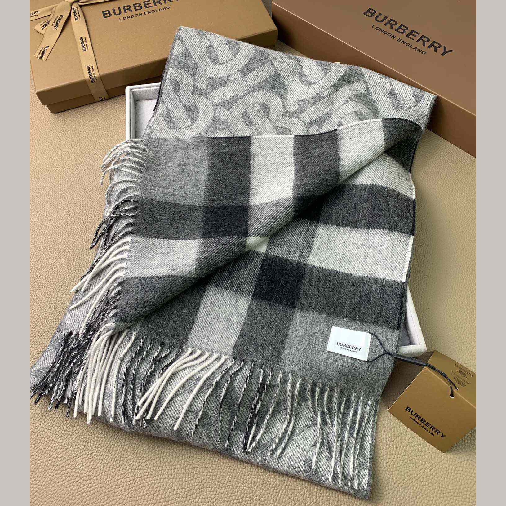 Burberry Check Cashmere Reversible Scarf - FashionPlug