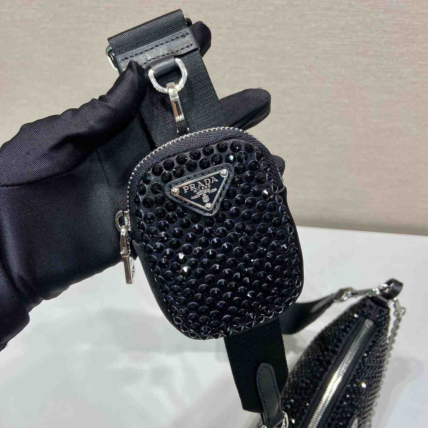 Prada Re-Edition 2005 Satin Bag With Crystals - FashionPlug