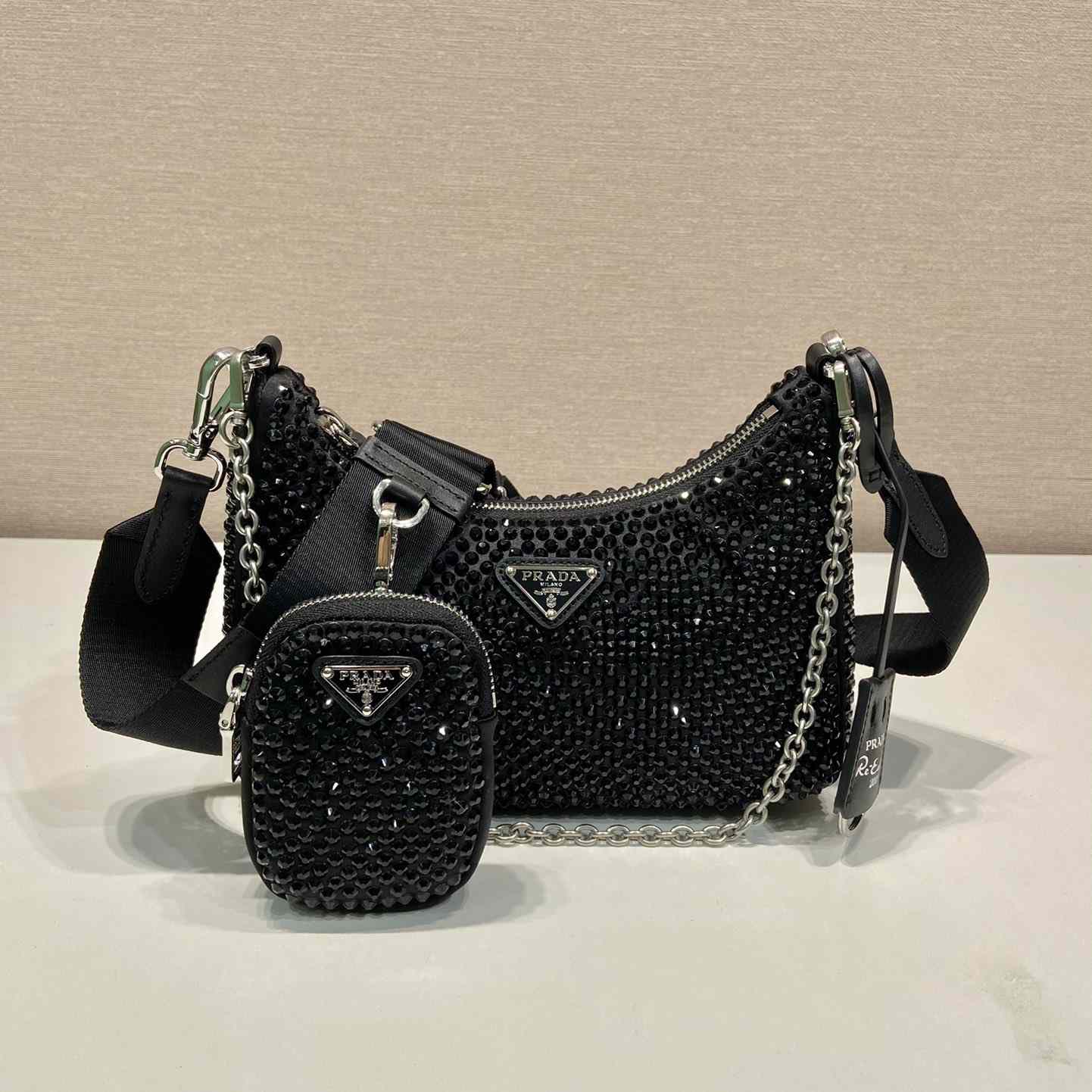 Prada Re-Edition 2005 Satin Bag With Crystals - FashionPlug