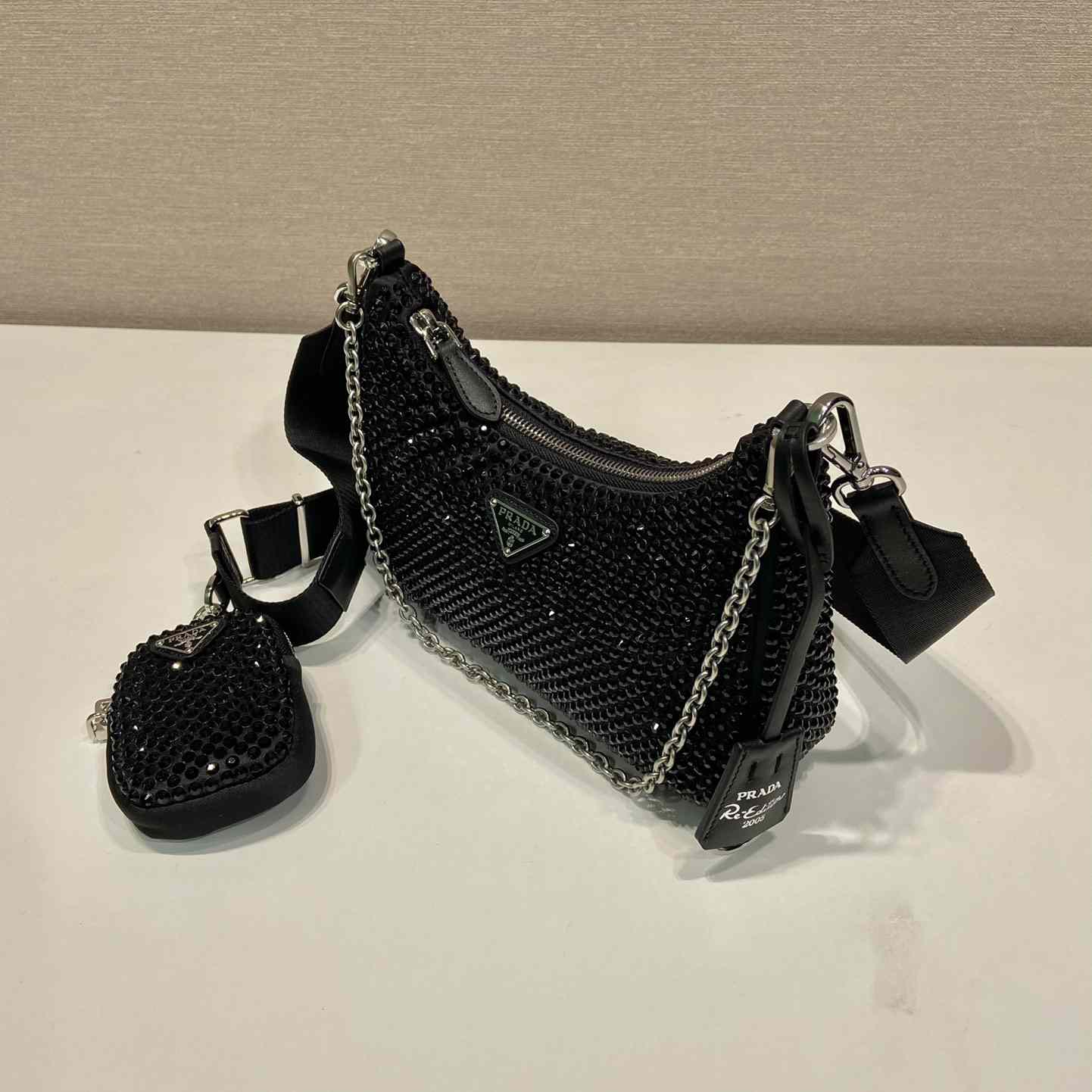 Prada Re-Edition 2005 Satin Bag With Crystals - FashionPlug