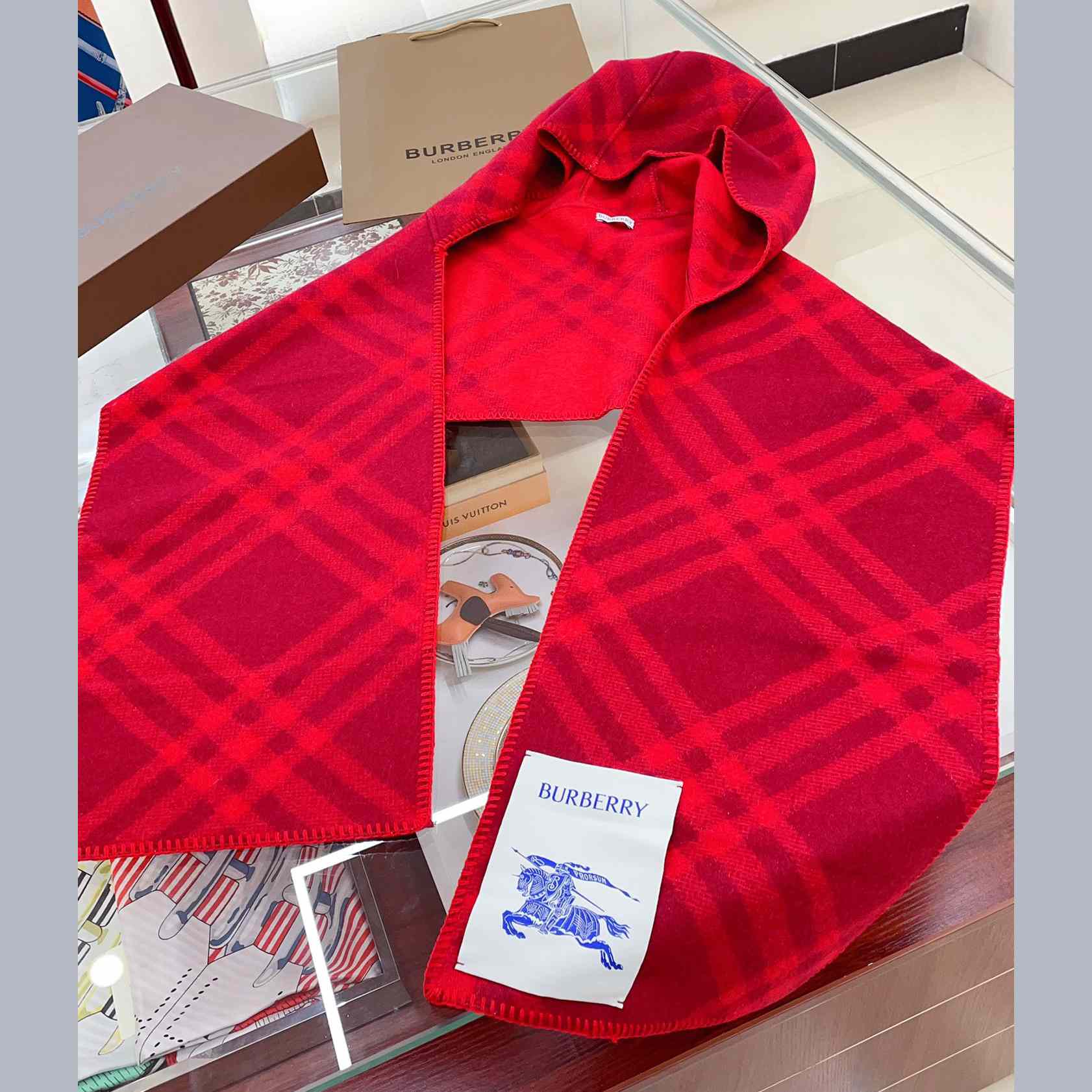 Burberry Check Wool Hooded Scarf - FashionPlug