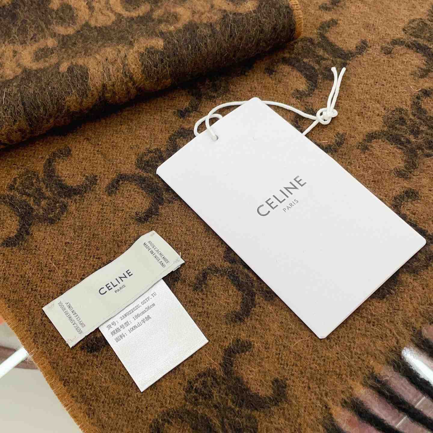 Celine Fringed Scarf In Monogram Cashmere  - FashionPlug