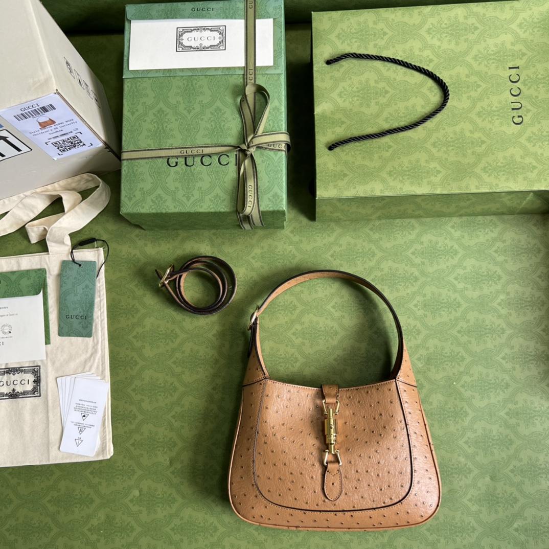 Gucci Jackie 1961 Ostrich Small Shoulder Bag(27.5*19*4cm) - FashionPlug