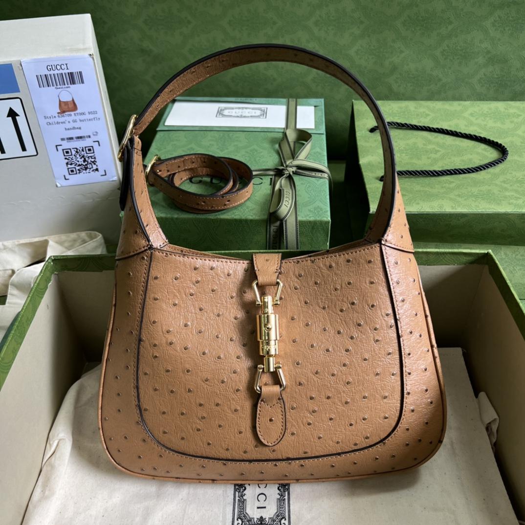 Gucci Jackie 1961 Ostrich Small Shoulder Bag(27.5*19*4cm) - FashionPlug