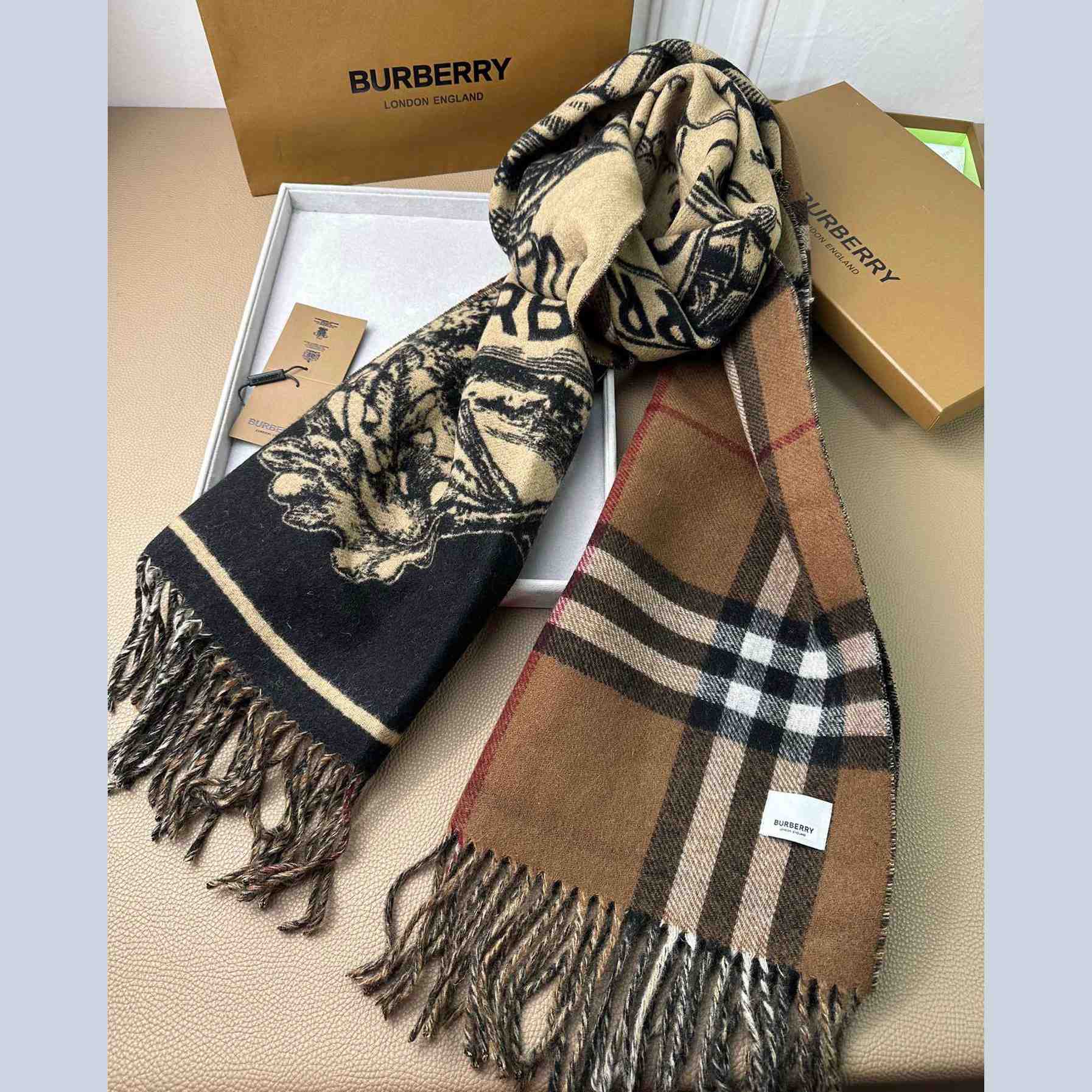 Burberry EKD Cashmere Reversible Scarf - FashionPlug