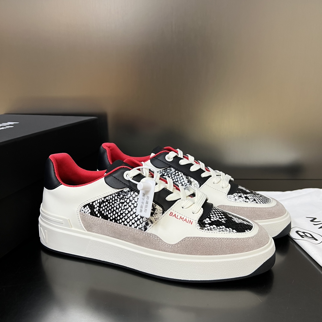Balmain B-Court Flip Snakeskin-effect Leather And Suede Trainers - FashionPlug