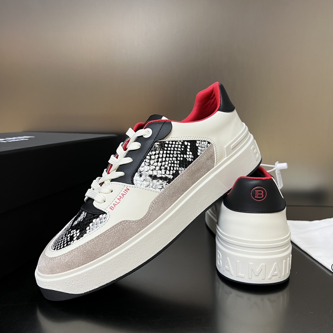 Balmain B-Court Flip Snakeskin-effect Leather And Suede Trainers - FashionPlug