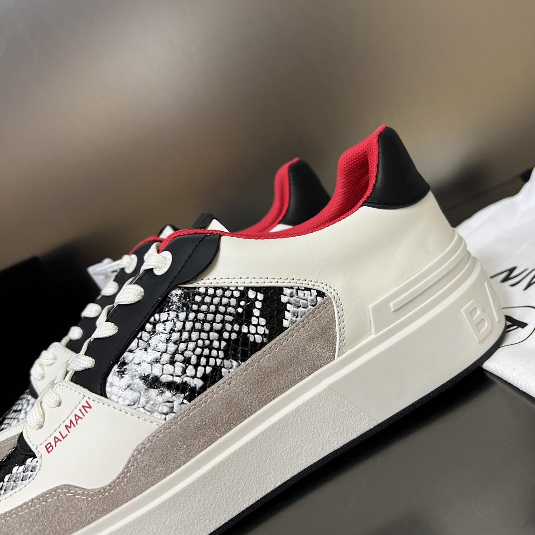 Balmain B-Court Flip Snakeskin-effect Leather And Suede Trainers - FashionPlug