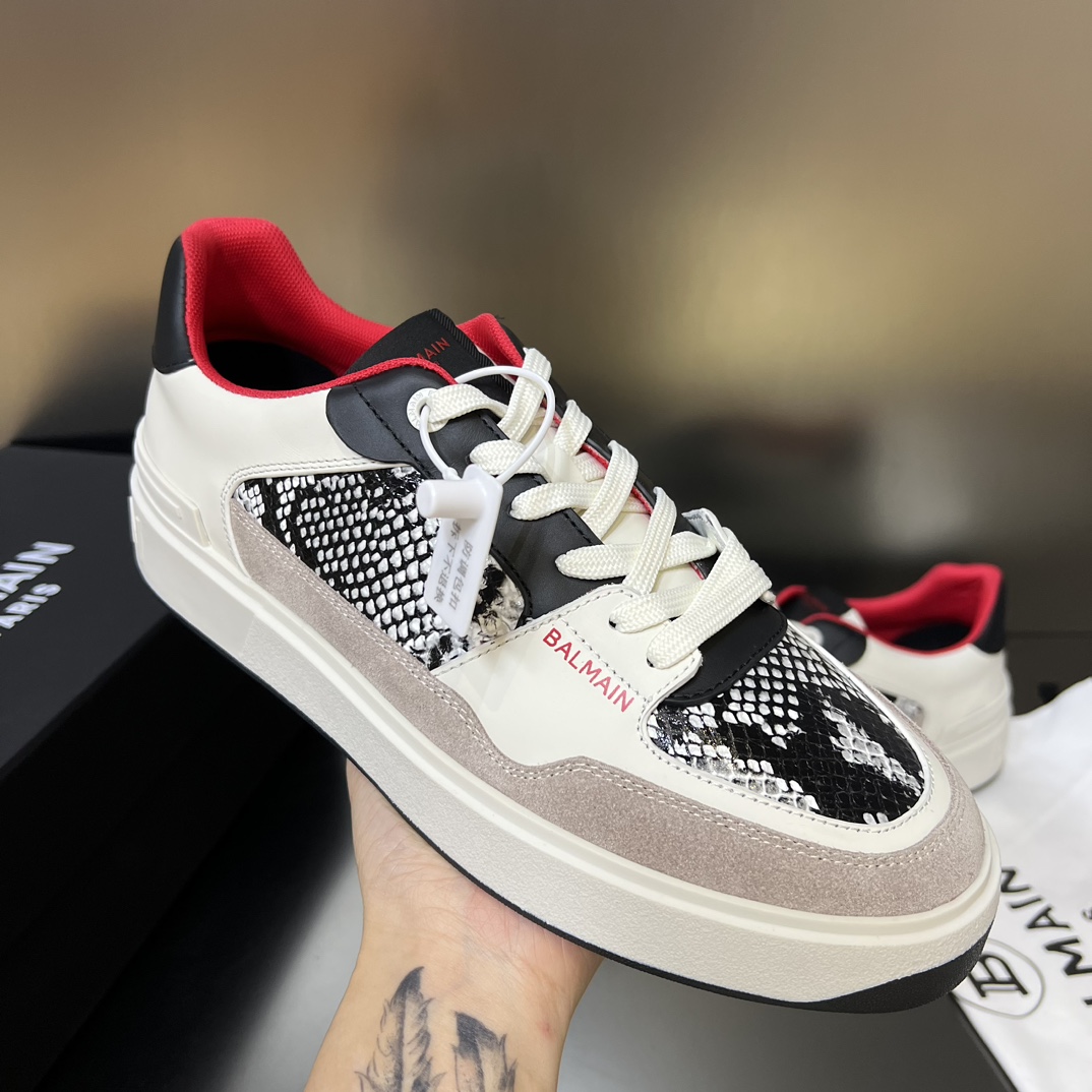Balmain B-Court Flip Snakeskin-effect Leather And Suede Trainers - FashionPlug