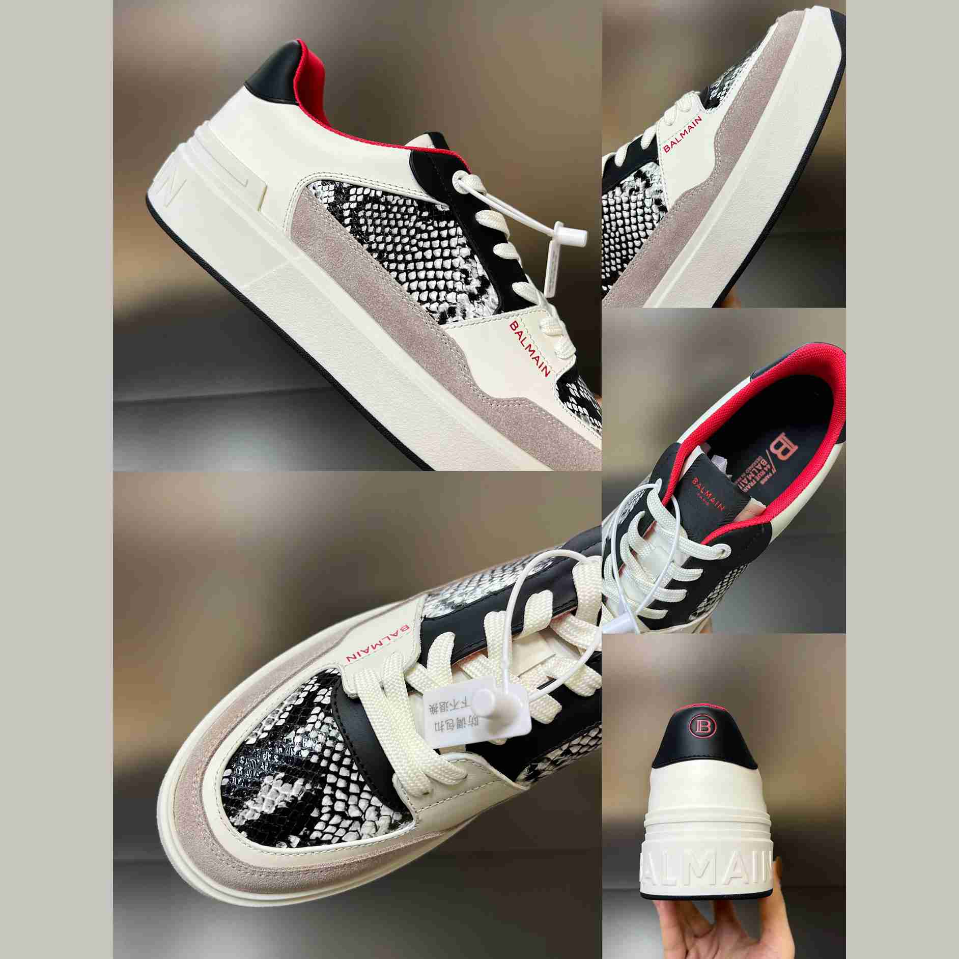 Balmain B-Court Flip Snakeskin-effect Leather And Suede Trainers - FashionPlug