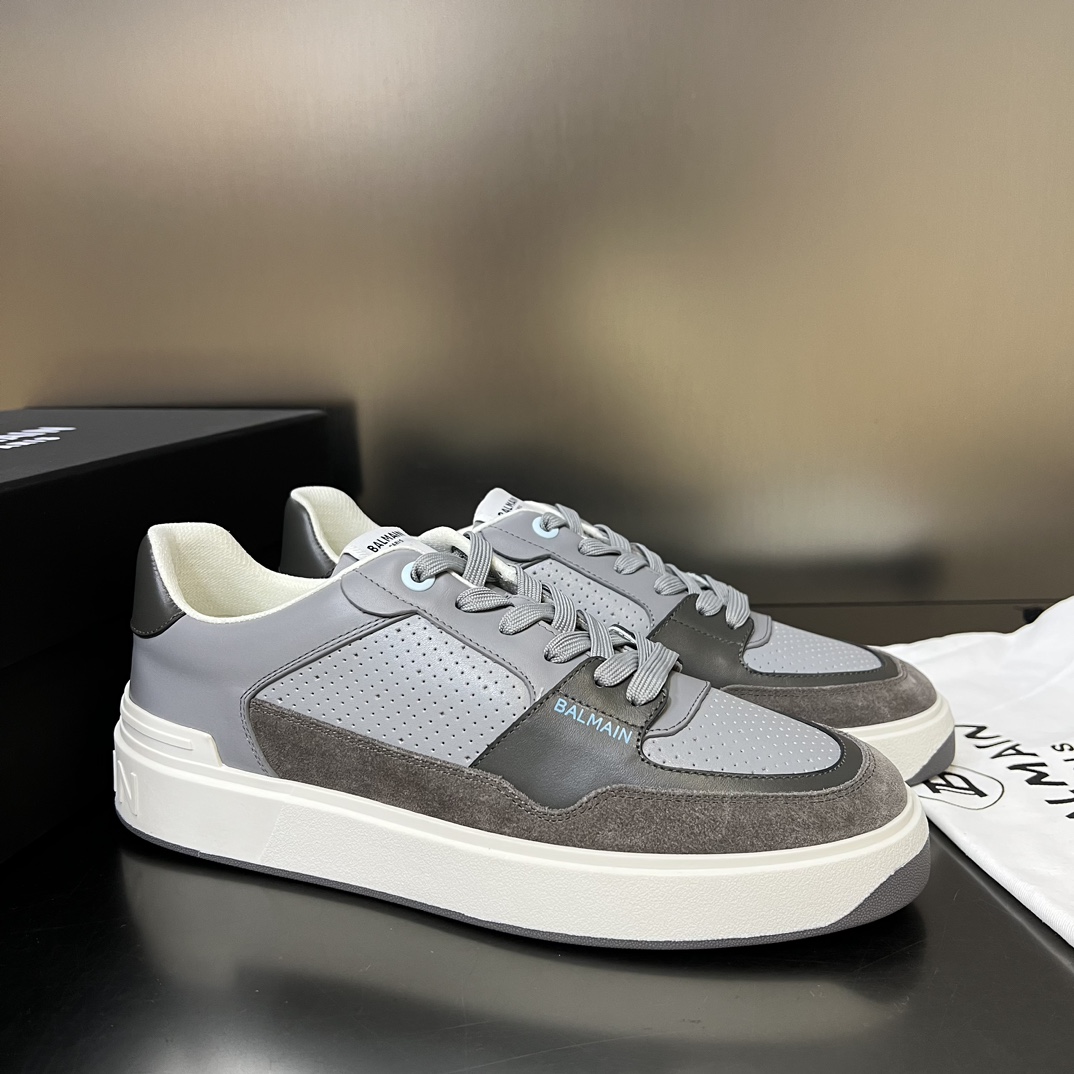 Balmain B-Court Flip Perforated Leather Trainers - FashionPlug